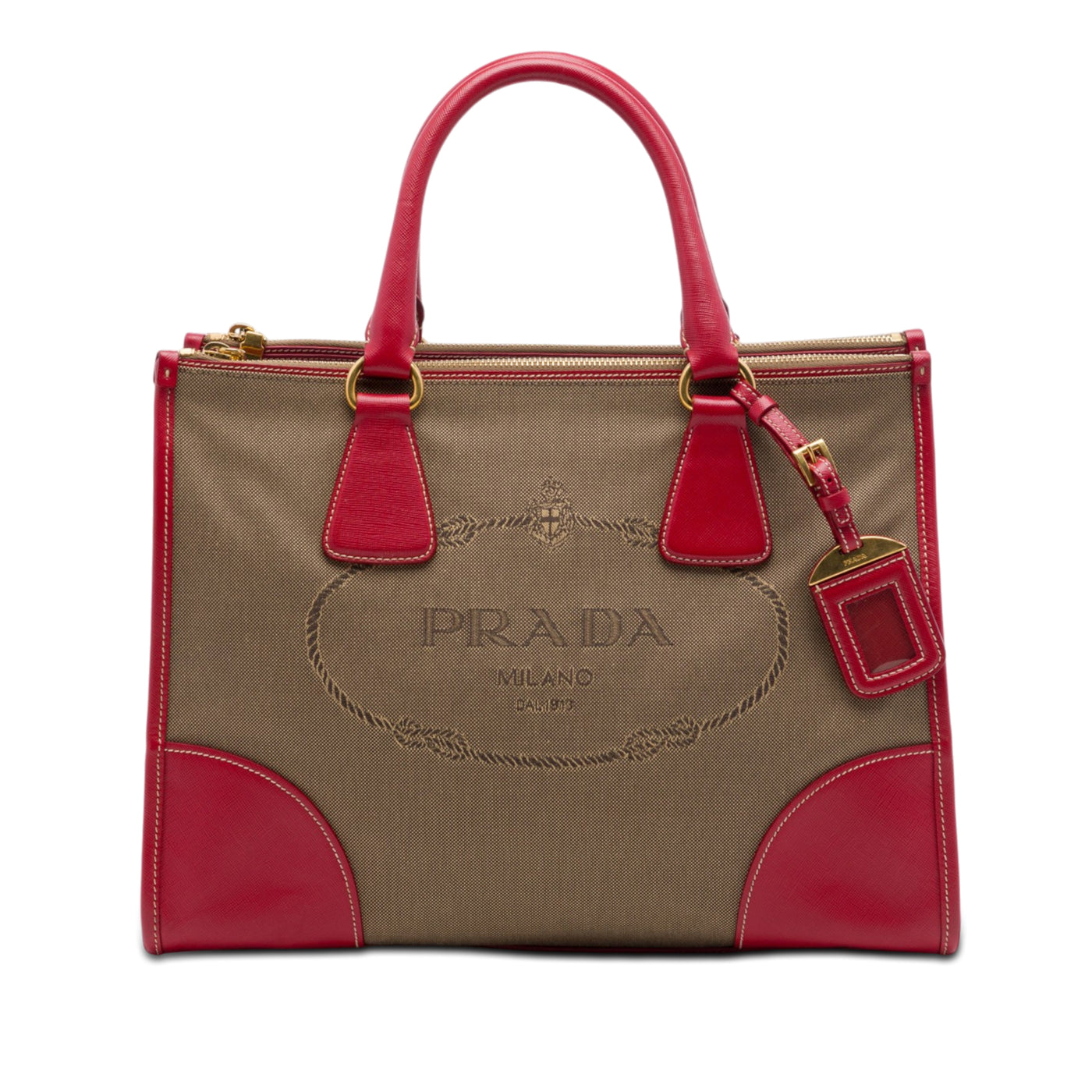 Saffiano Trimmed Canvas Canapa Logo Double Zip Satchel - Image 1