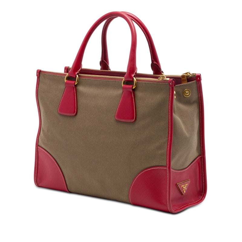 Saffiano Trimmed Canvas Canapa Logo Double Zip Satchel - Image 2