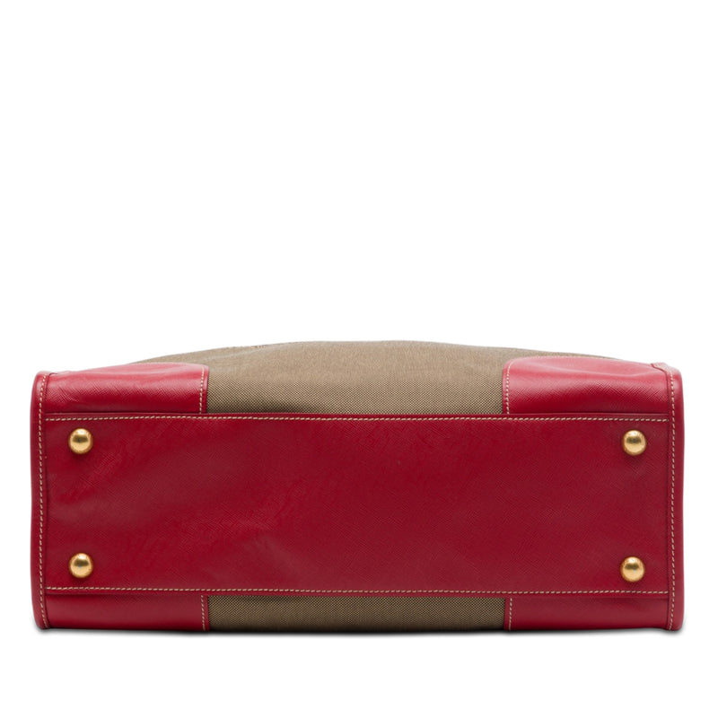 Saffiano Trimmed Canvas Canapa Logo Double Zip Satchel - Image 3