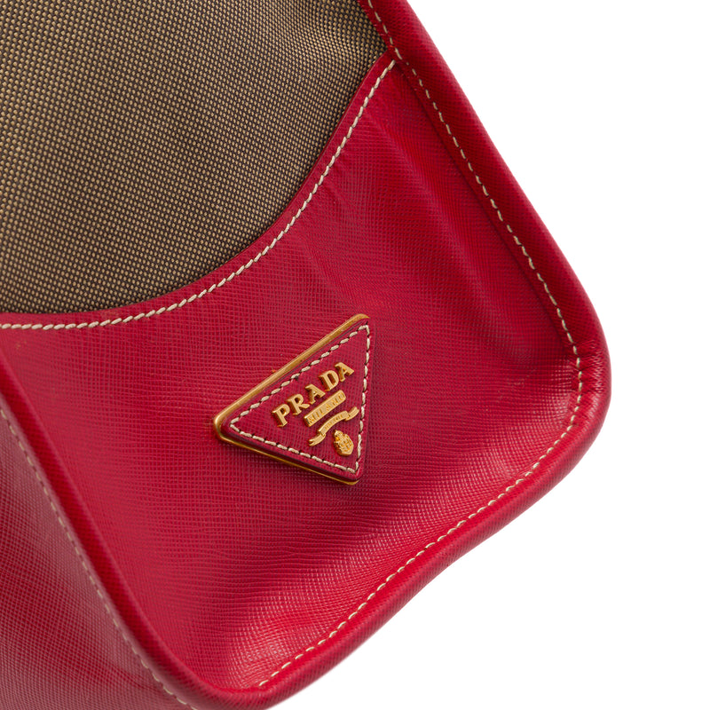 Saffiano Trimmed Canvas Canapa Logo Double Zip Satchel - Image 5