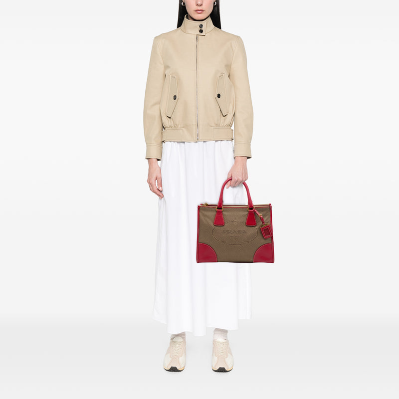 Saffiano Trimmed Canvas Canapa Logo Double Zip Satchel - Image 6