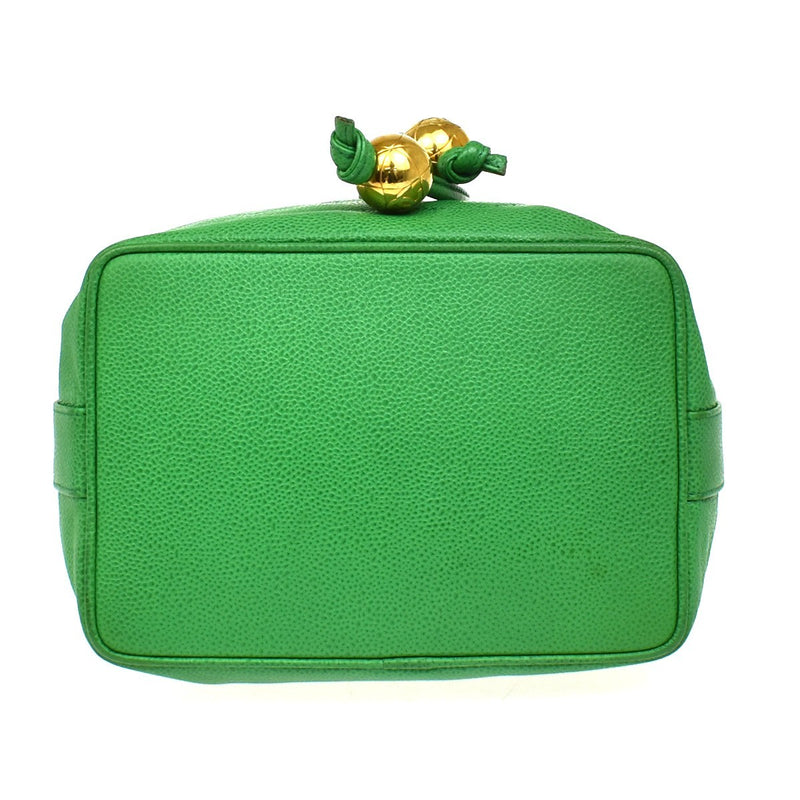 Chanel Vintage Cc Chain Drawstring Lambskin Green Calfskin Bag