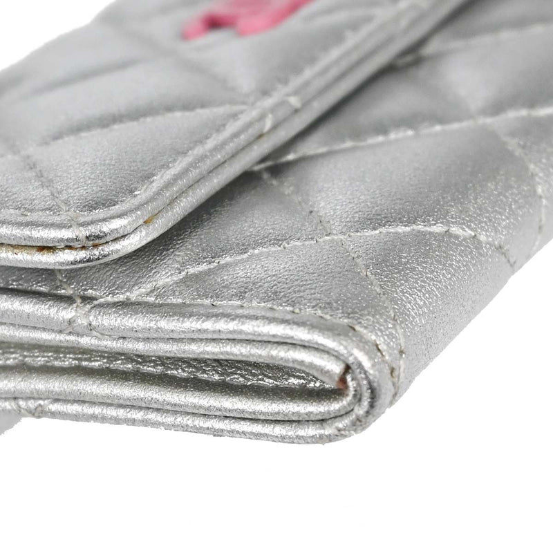 Chanel Cc Flap Card Case Quilted Lambskin Silver Leather Accessory