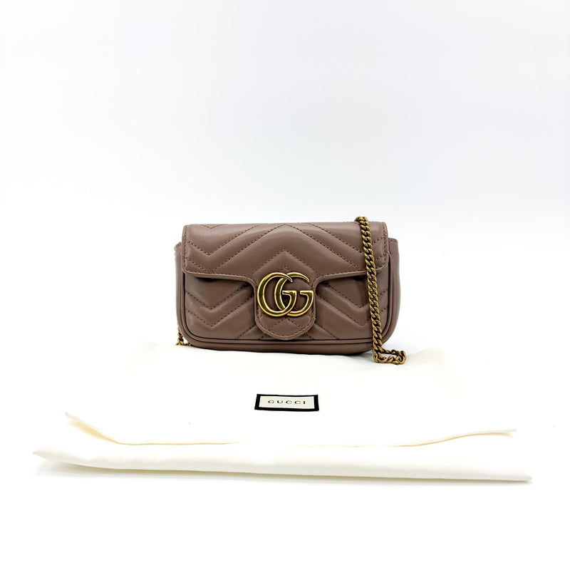 Gucci Gg Marmont Flap Chevron Leather Beige Bag