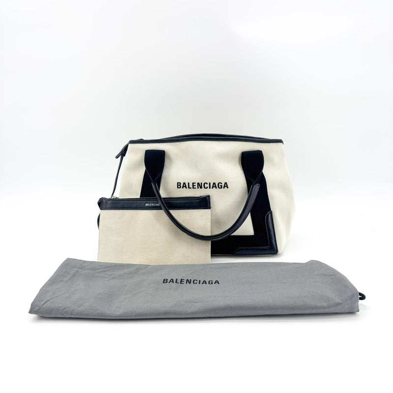Balenciaga Navy Cabas Canvas With Leather Black Bag