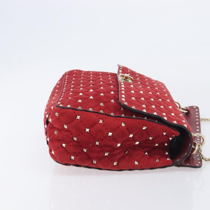 Valentino Garavani Rockstud Spike Flap Quilted Suede Red Bag