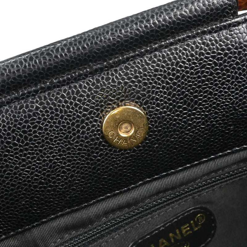 Chanel Vintage Wooden Caviar Black Leather Bag