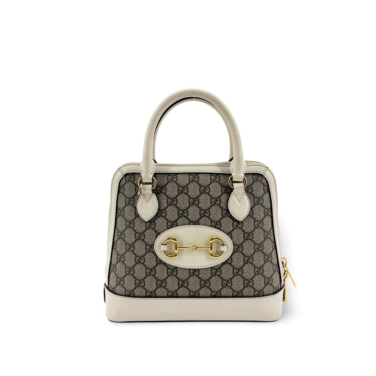 Gucci Horsebit 1955 Top Handle Gg Coated Canvas With Leather Beige Bag