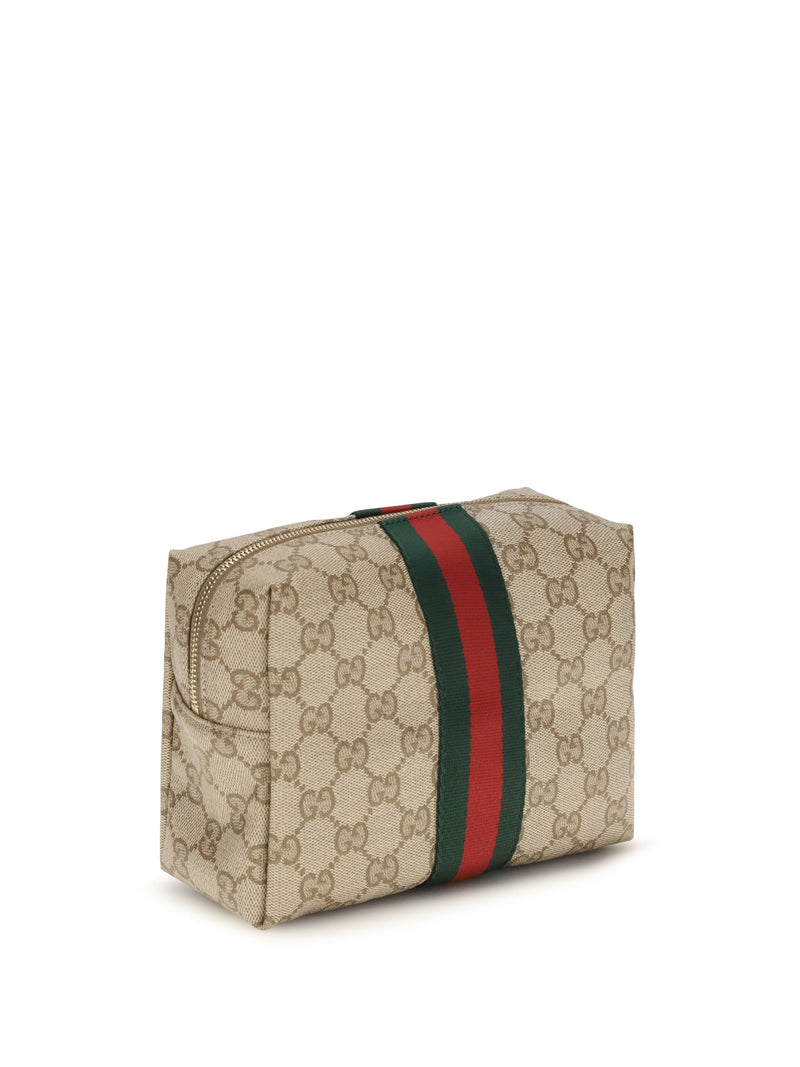 Gucci Gg Monogram With Web Stripe Clutch — Brown Fabric Wallet