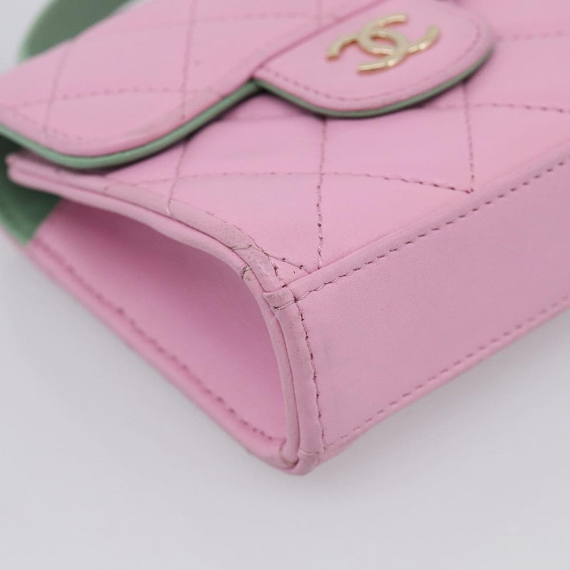 Chanel Square Classic Flap Top Handle Clutch With Chain Quilted Lambskin Pink Leather