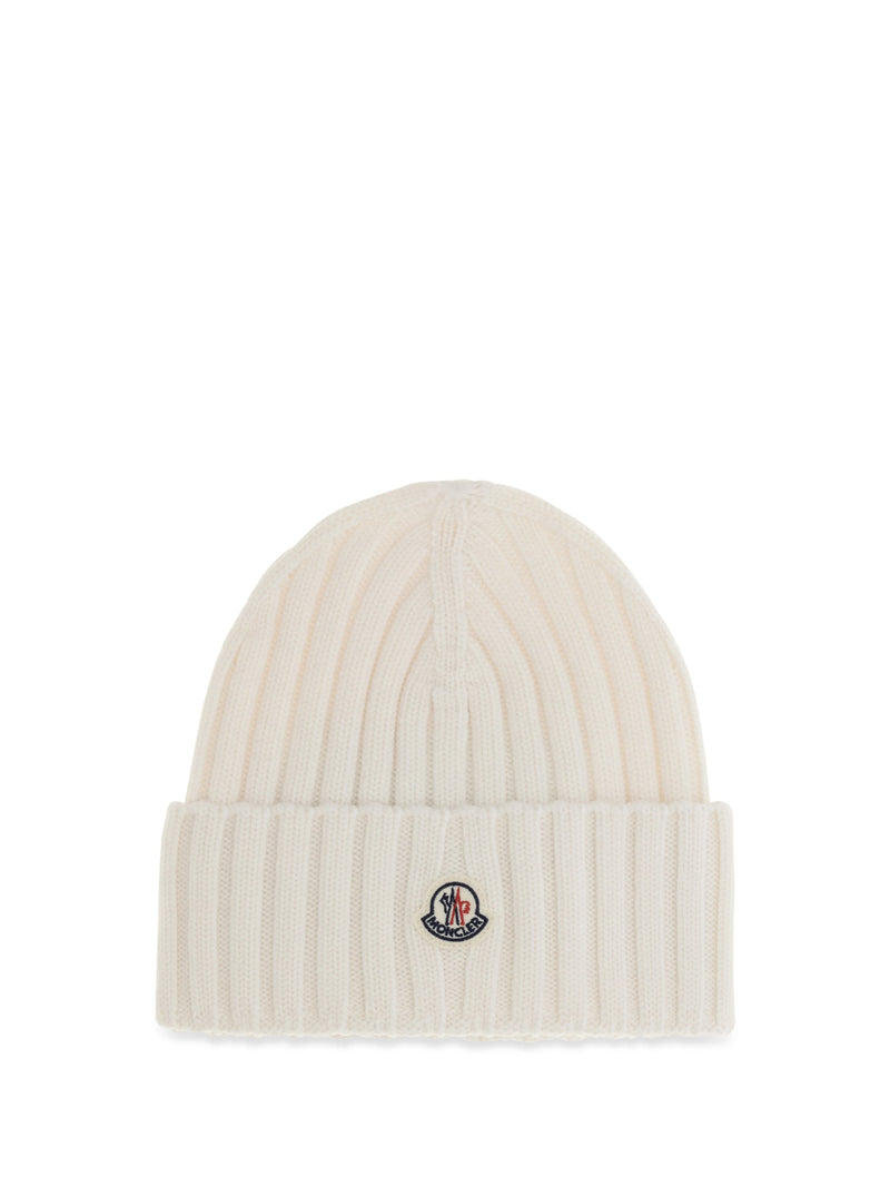 Moncler L20933b00036a9327 Ribbed Merino Wool Beanie — White Beanies