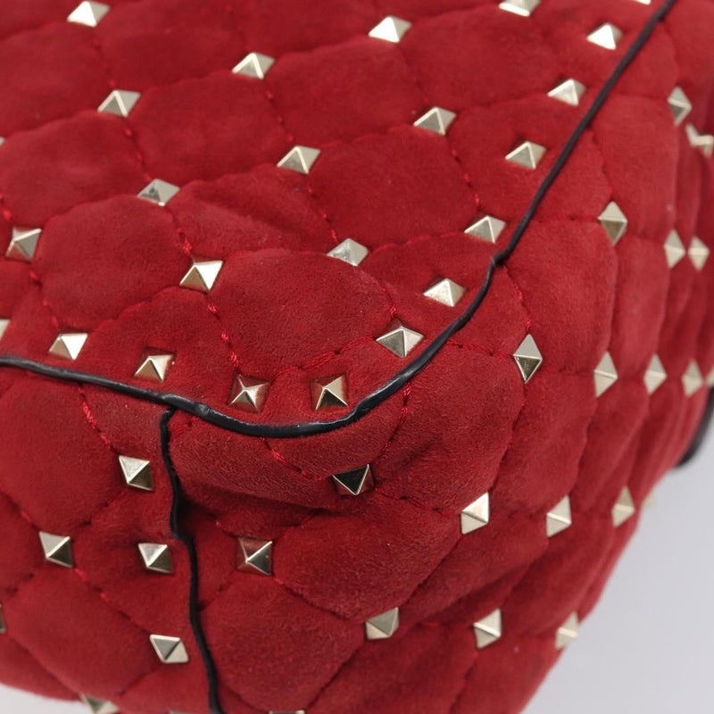 Valentino Garavani Rockstud Spike Flap Quilted Suede Red Bag