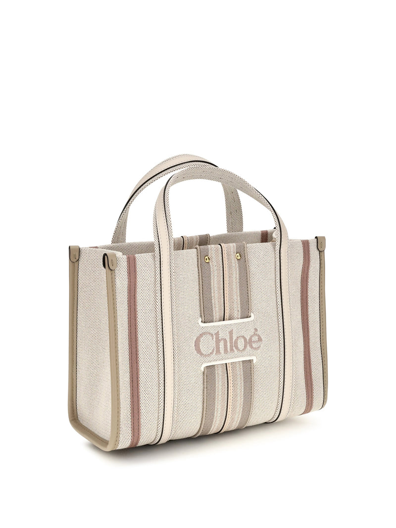 Chloé Small Woody Loop Tote Bag — Beige Cotton; Viscose