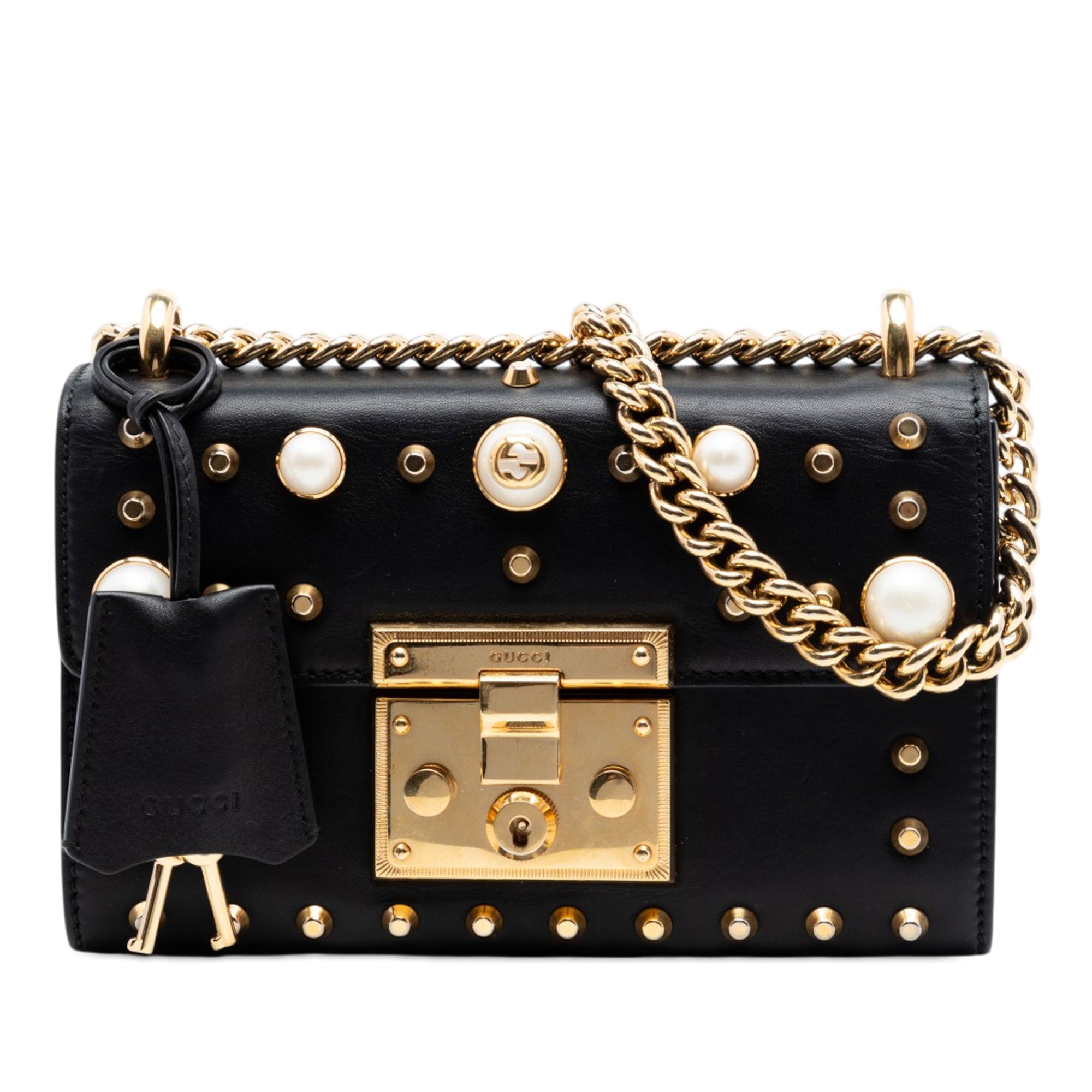 Small Pearl Studded Leather Padlock Crossbody - Image 1