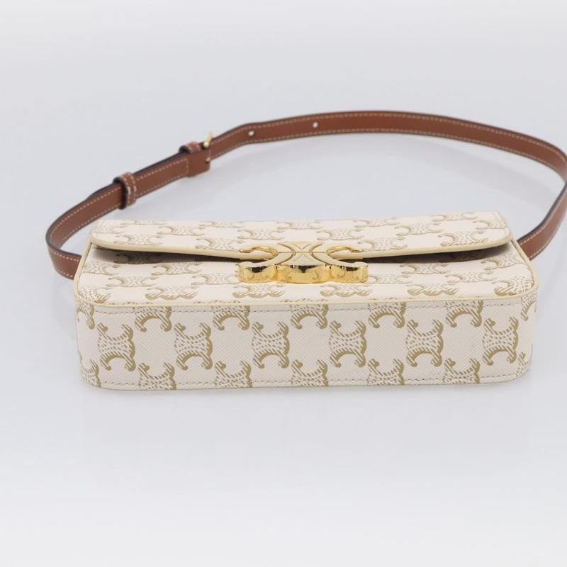 Celine Triomphe East-West Coated Canvas White Leather Bag