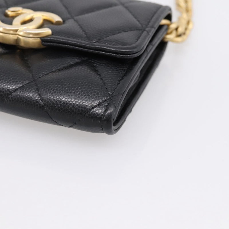 Chanel Plate Logo Cc Flap Card Holder On Chain Quilted Caviar Black Leather Bag