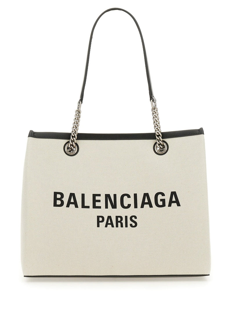 Balenciaga Cotton And Leather Shoulder Bag — Beige
