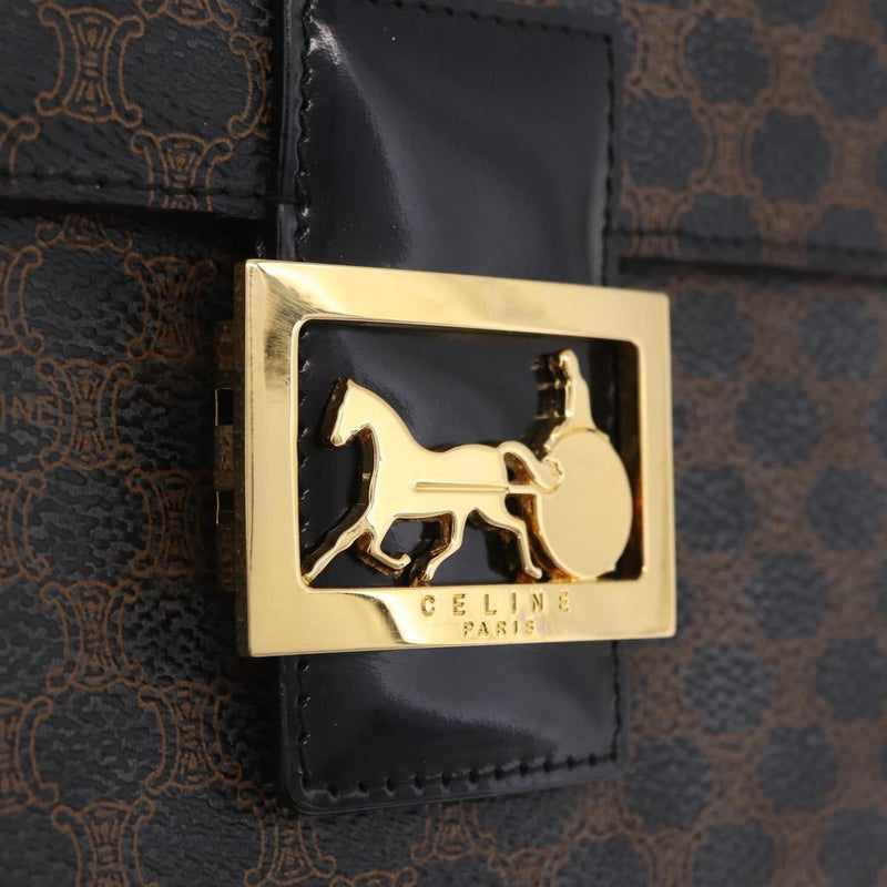 Celine Vintage Horse Carriage C Macadam Canvas And Leather Black Bag
