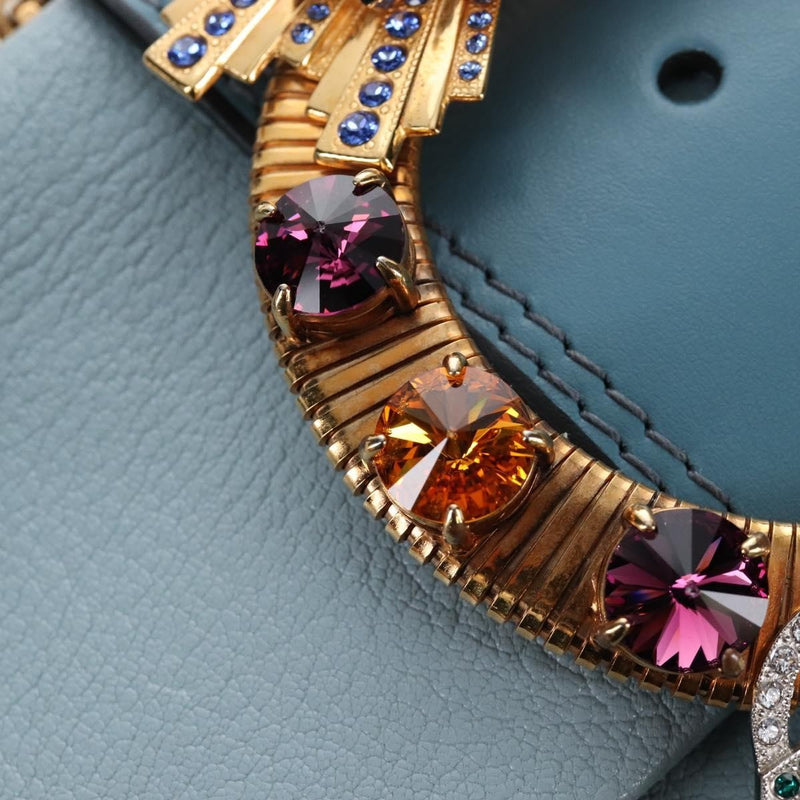 Miu Miu Madras Crystal Buckle Leather Blue Bag