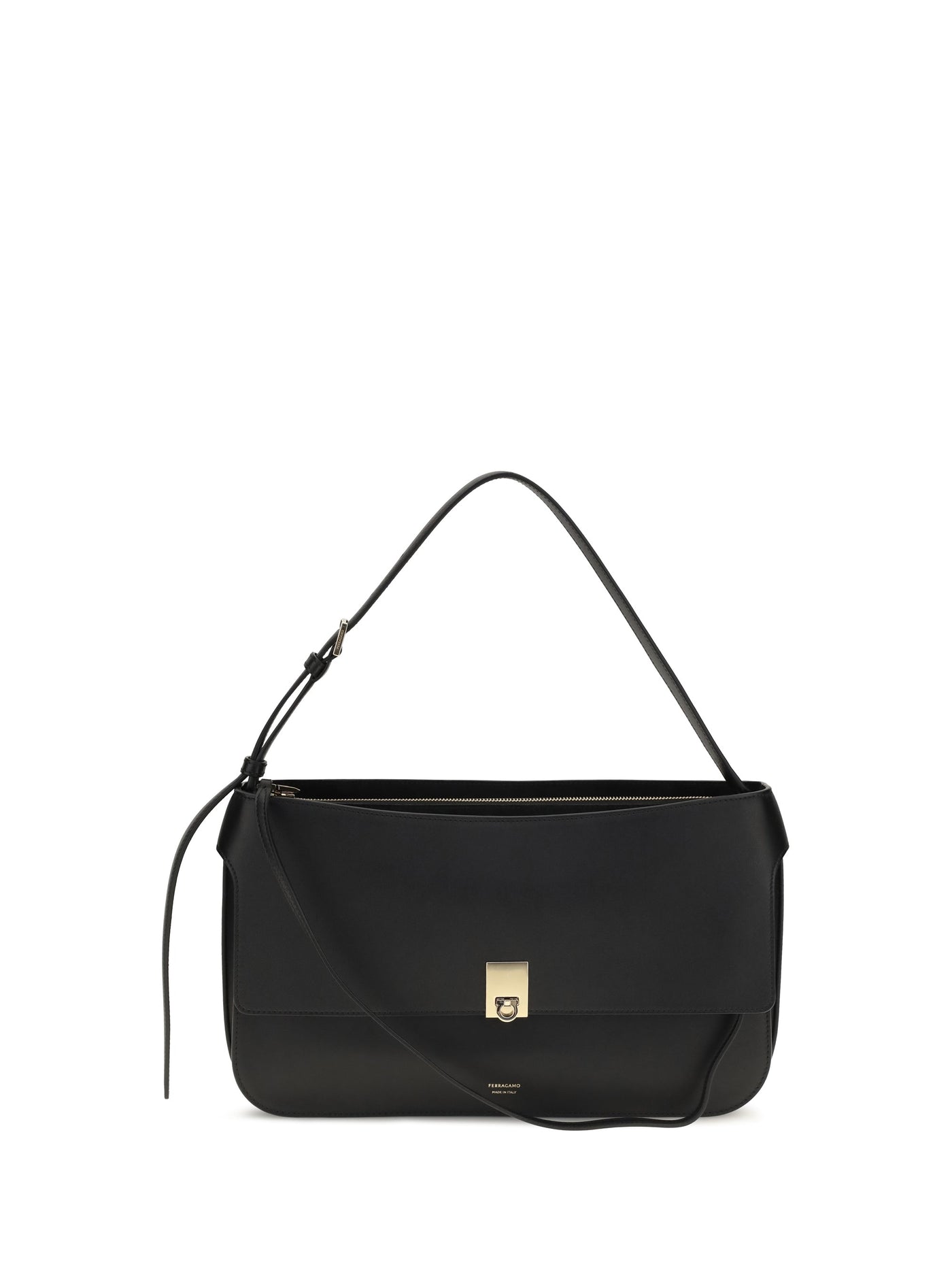 Ferragamo Shoulder Bag — Black Calf Leather Bos Taurus