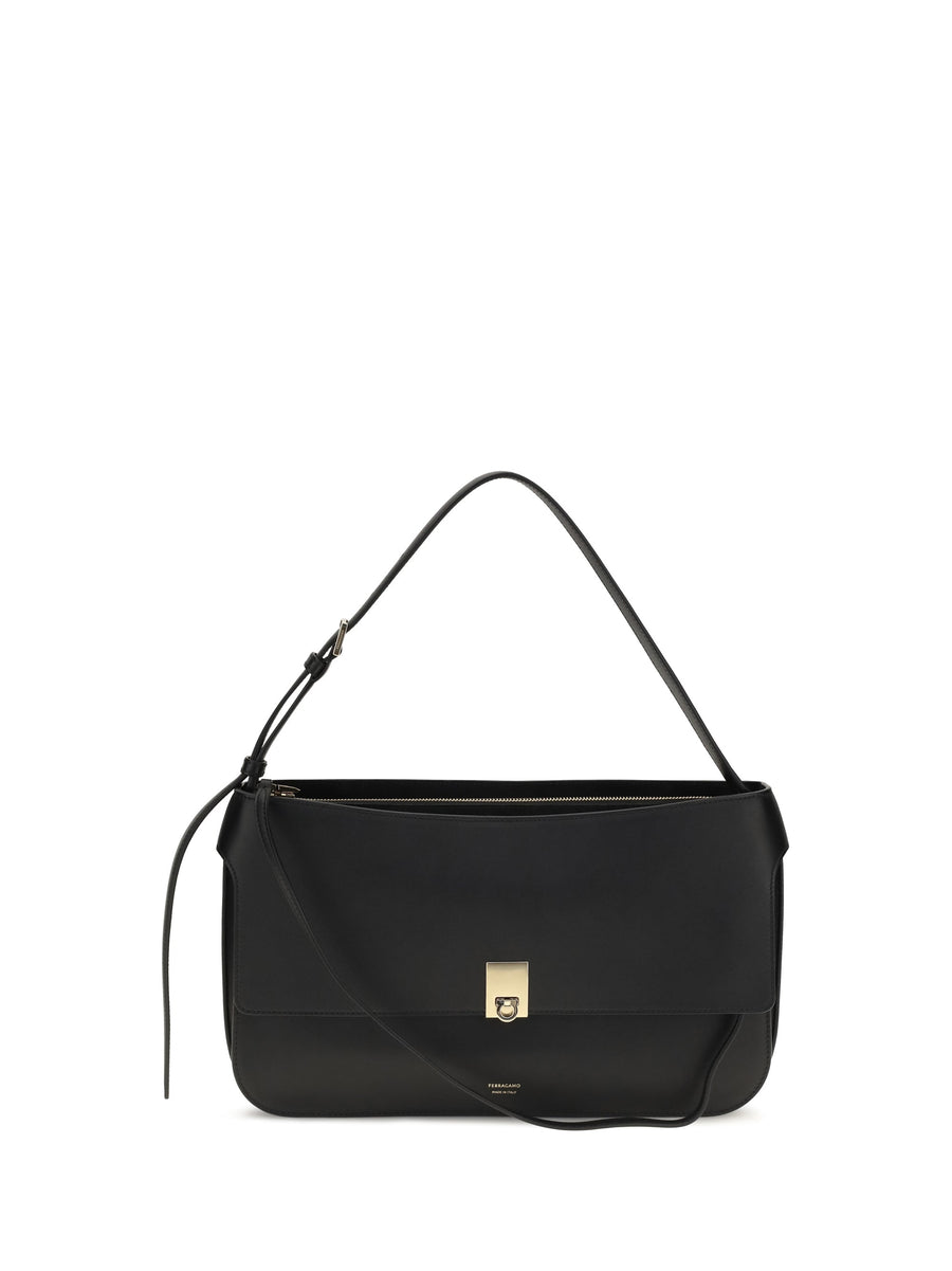 Ferragamo Shoulder Bag — Black Calf Leather Bos Taurus