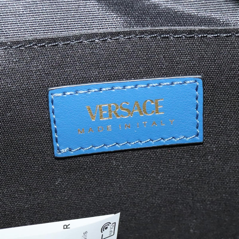 Versace Medusa Icon Front Slip Pocket Camera Quilted Denim Blue Canvas Bag