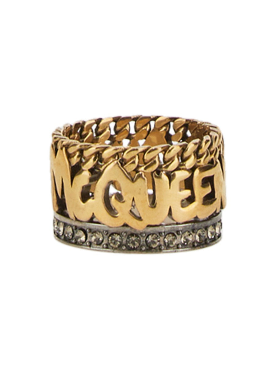 Alexander Mcqueen Graffiti Ring — Gold Brass Rings