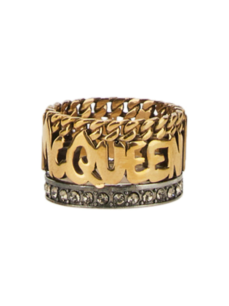 Alexander Mcqueen Graffiti Ring — Gold Brass Rings