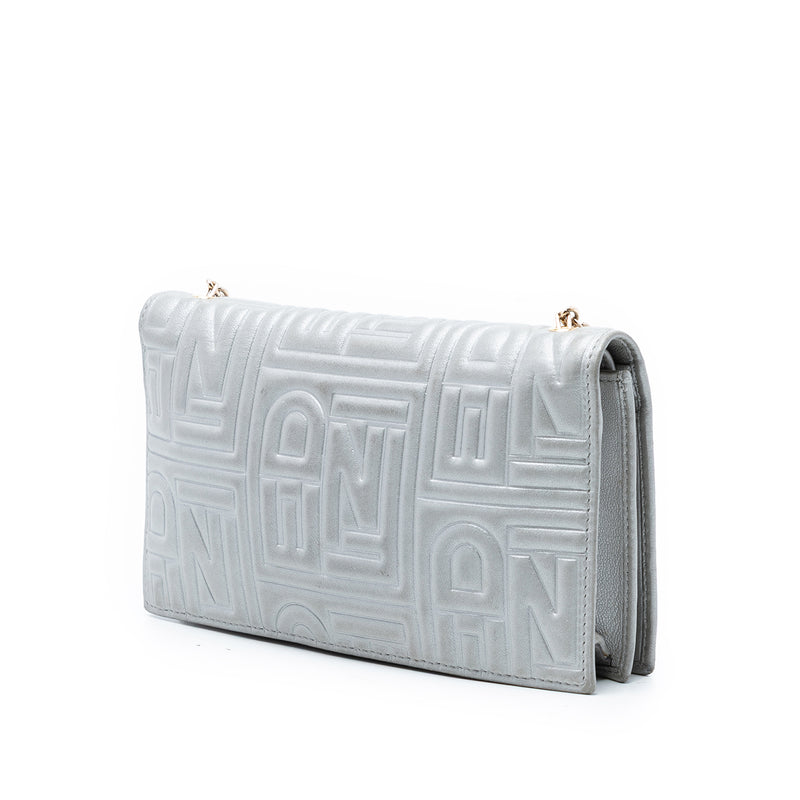 Metallic Embossed Nappa Logo Chain Clutch - Image 2