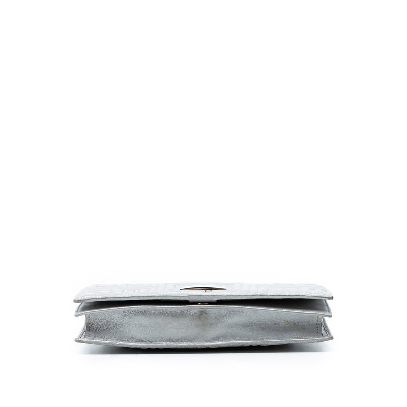Metallic Embossed Nappa Logo Chain Clutch - Image 3