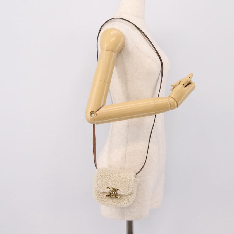 Celine Triomphe Shoulder Shearling Beige Wool Bag