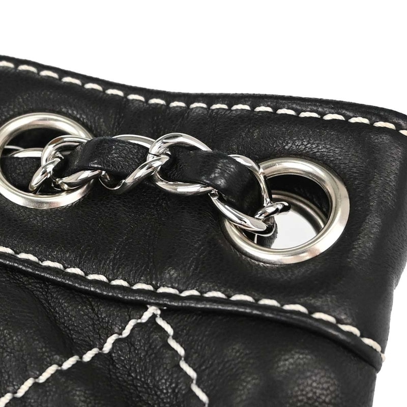 Chanel Surpique Chain Quilted Leather Black Calfskin Bag