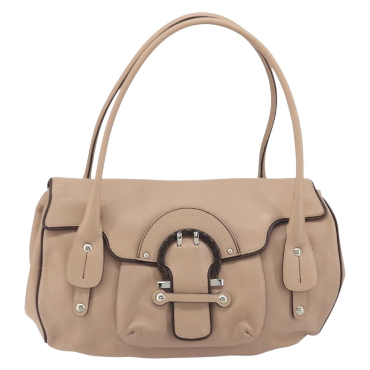 Salvatore Ferragamo Gancini Leather Beige Bag