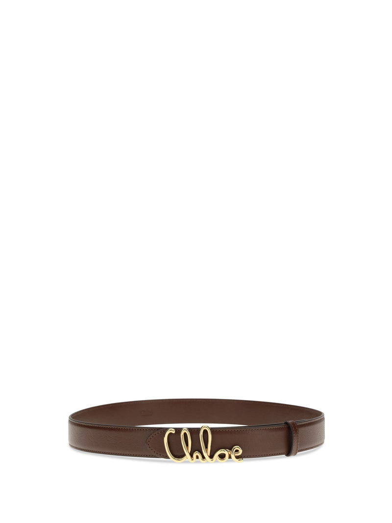 Chloé Leather With Signature Logo Buckle Belt — Brown Calf Bos Taurus