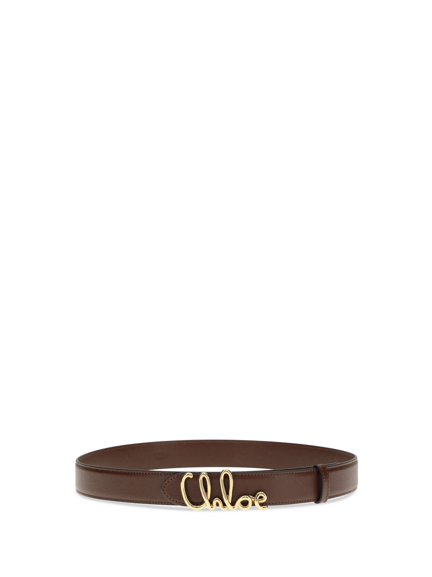 Chloé Logo-Engraved Leather Belt — Brown Calf Bos Taurus