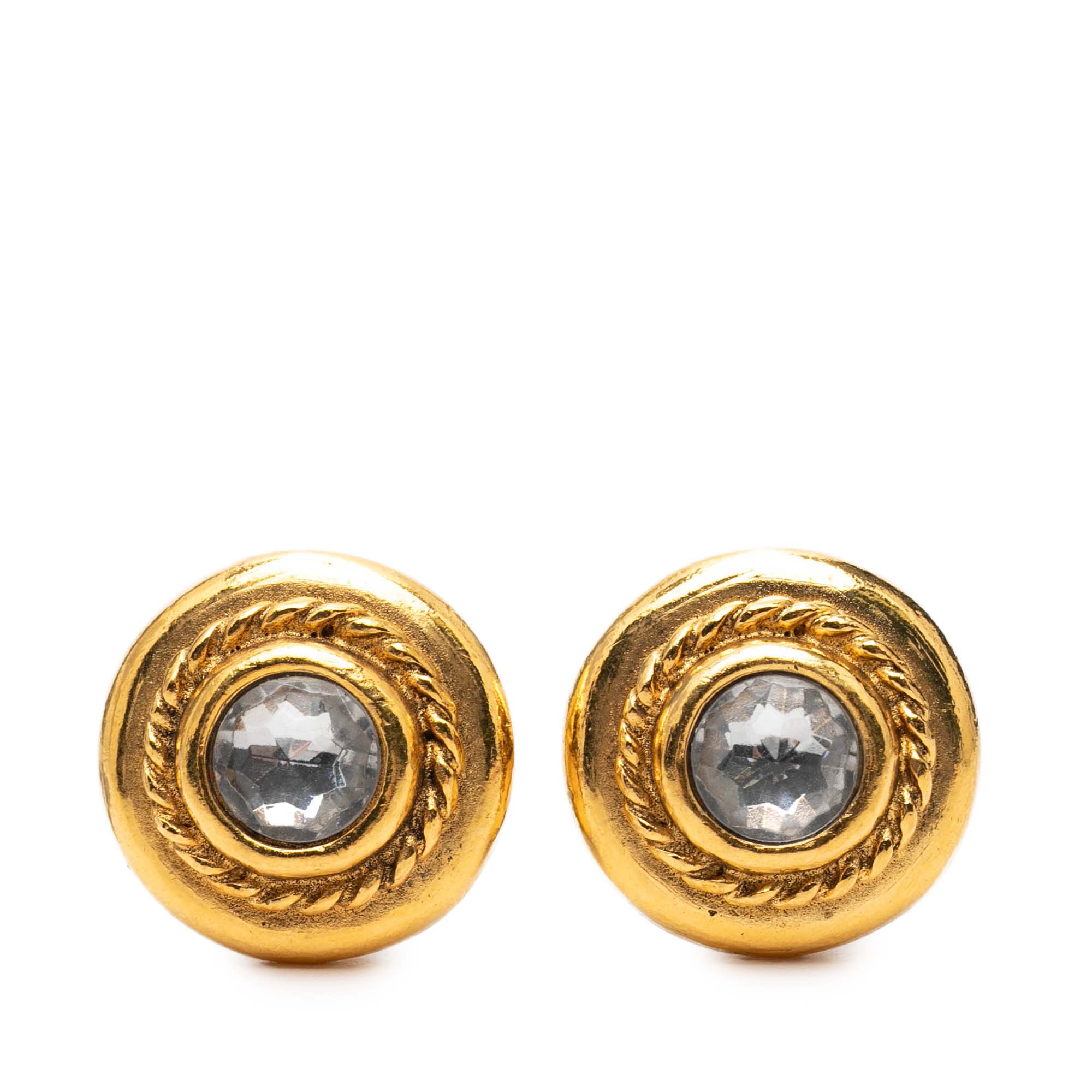 Gold Plated Rhinestone Rope Border Clip On Earrings - Image 1