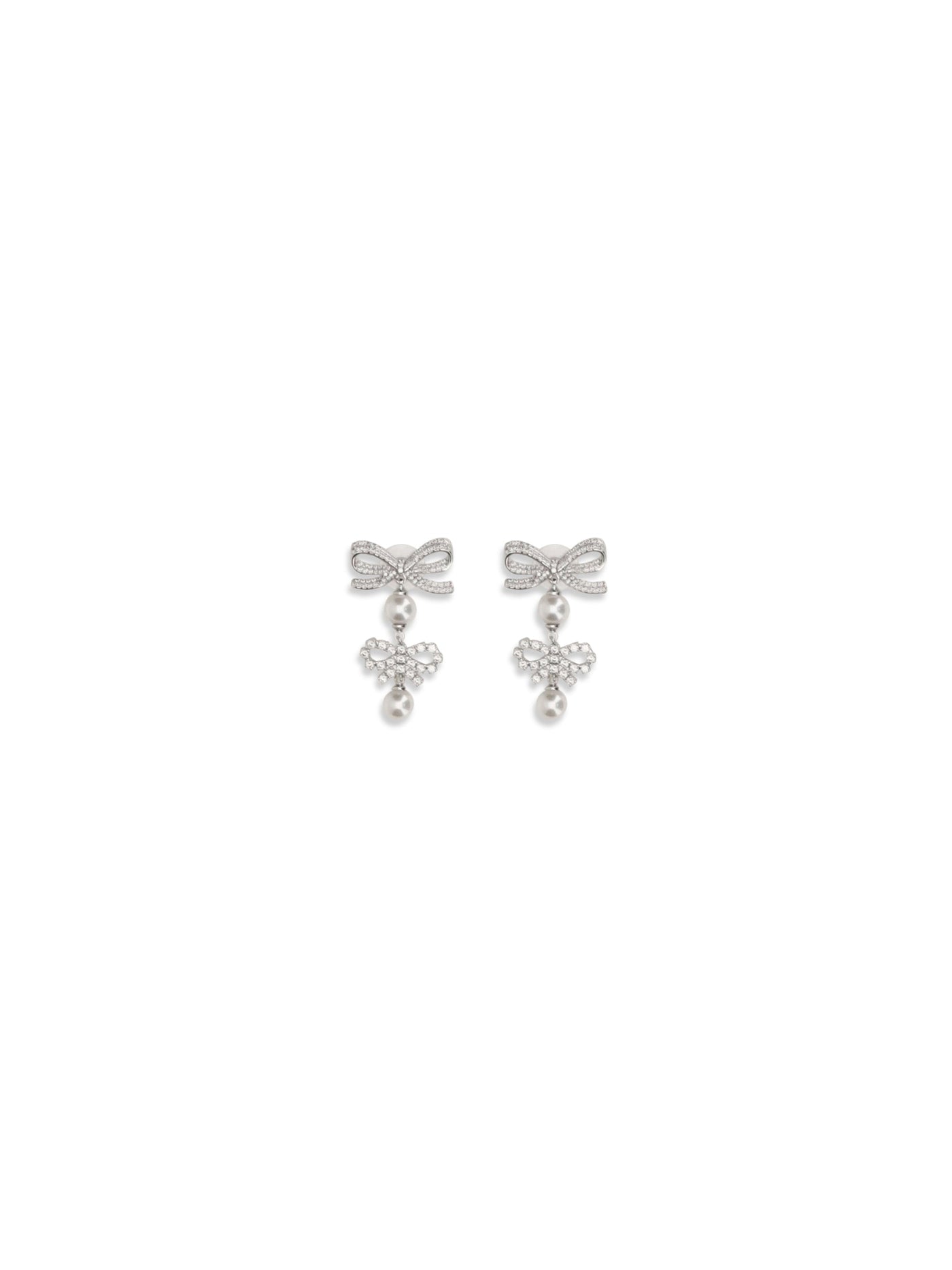 Self-Portrait Double Bow Pearl Earrings — Silver Brass