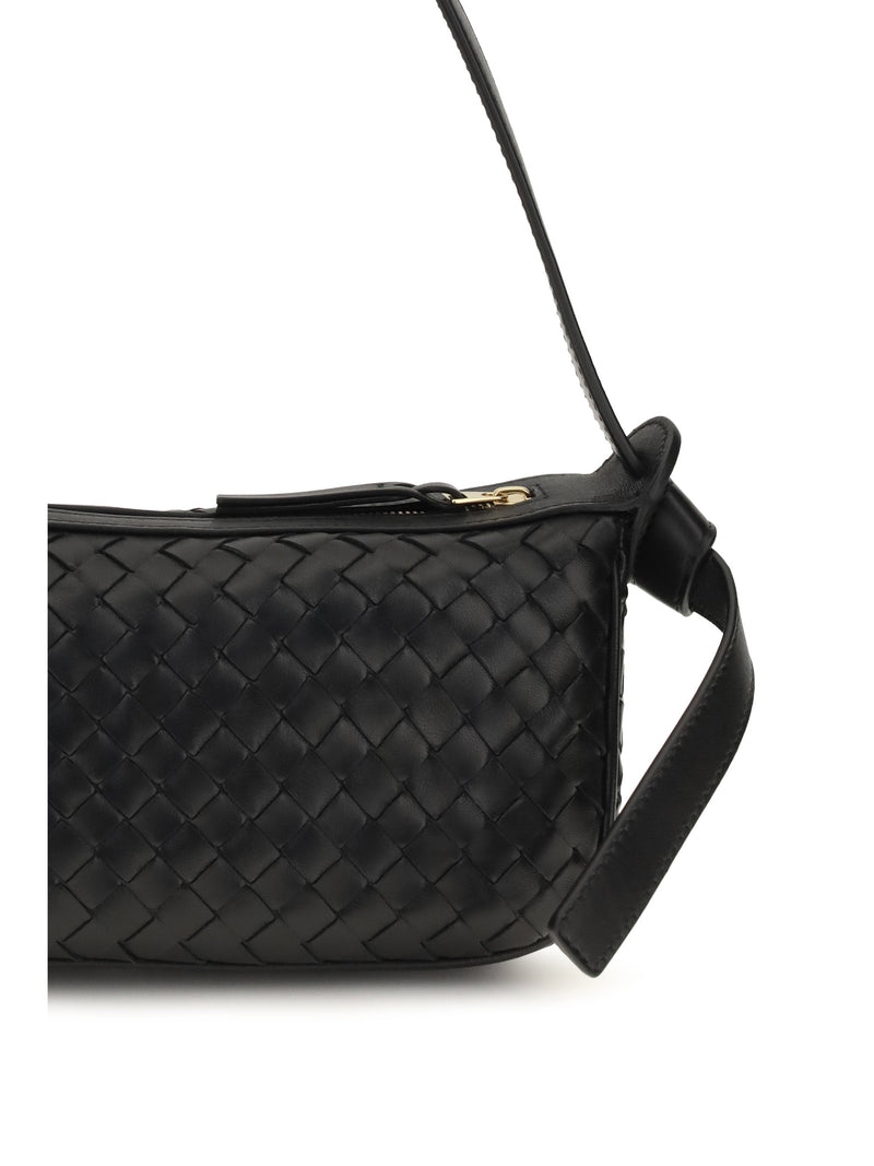 Bottega Veneta Intrecciato Shoulder Bag — Black Calf Leather
