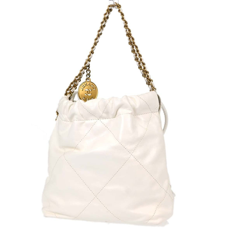 Chanel 22 Chain Hobo Quilted Calfskin White Leather