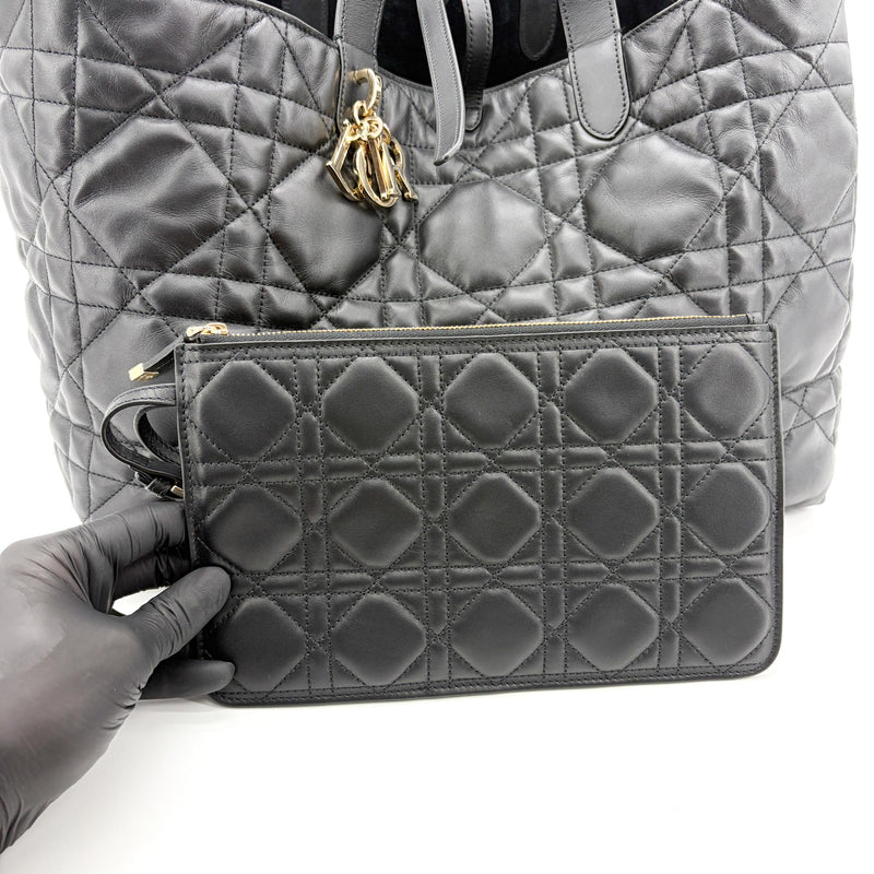 Christian Dior Toujours Macrocannage Quilt Calfskin Black Leather Bag