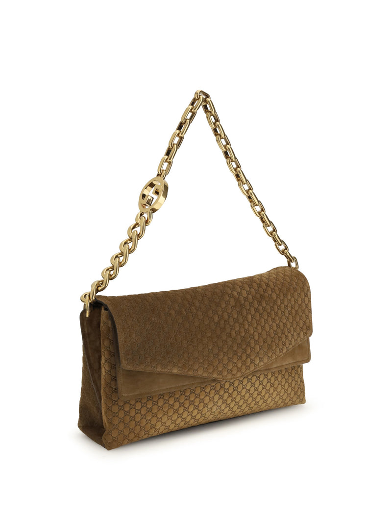 Gucci Embossed Gg Suede Shoulder Bag — Brown Outer