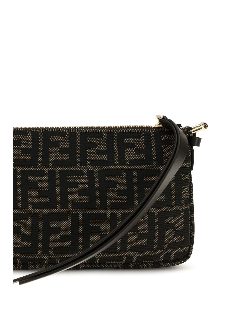 Fendi All-Over Ff Monogram Jacquard Shoulder Bag — Black Polyester; Cotton