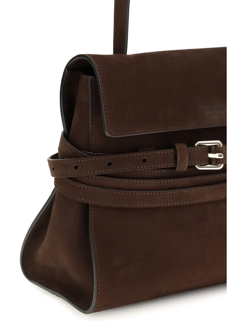Moschino Nubuck Leather With Belt Wrap Shoulder Bag — Brown