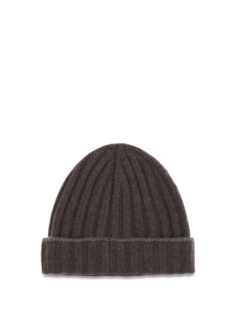 Brunello Cucinelli M2240900 Ribbed Cashmere Beanie — Brown Kashmir/capra Hircus Beanies