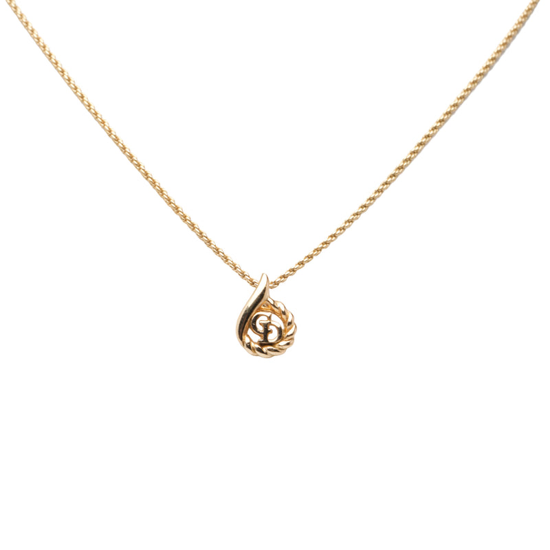 Gold Plated CD Logo Water Drop Shape Pendant Necklace - Image 2