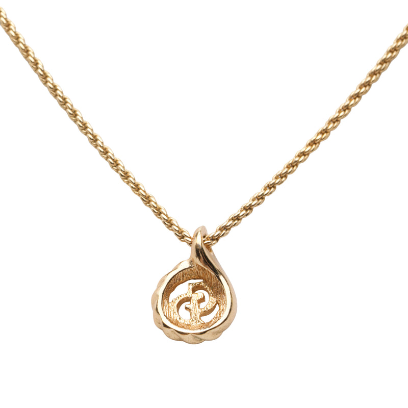 Gold Plated CD Logo Water Drop Shape Pendant Necklace - Image 3