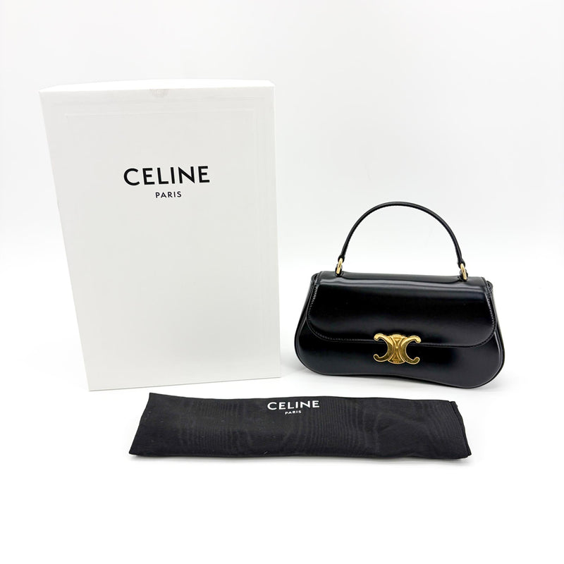 Celine Lola Triomphe Top Handle Leather Black Bag
