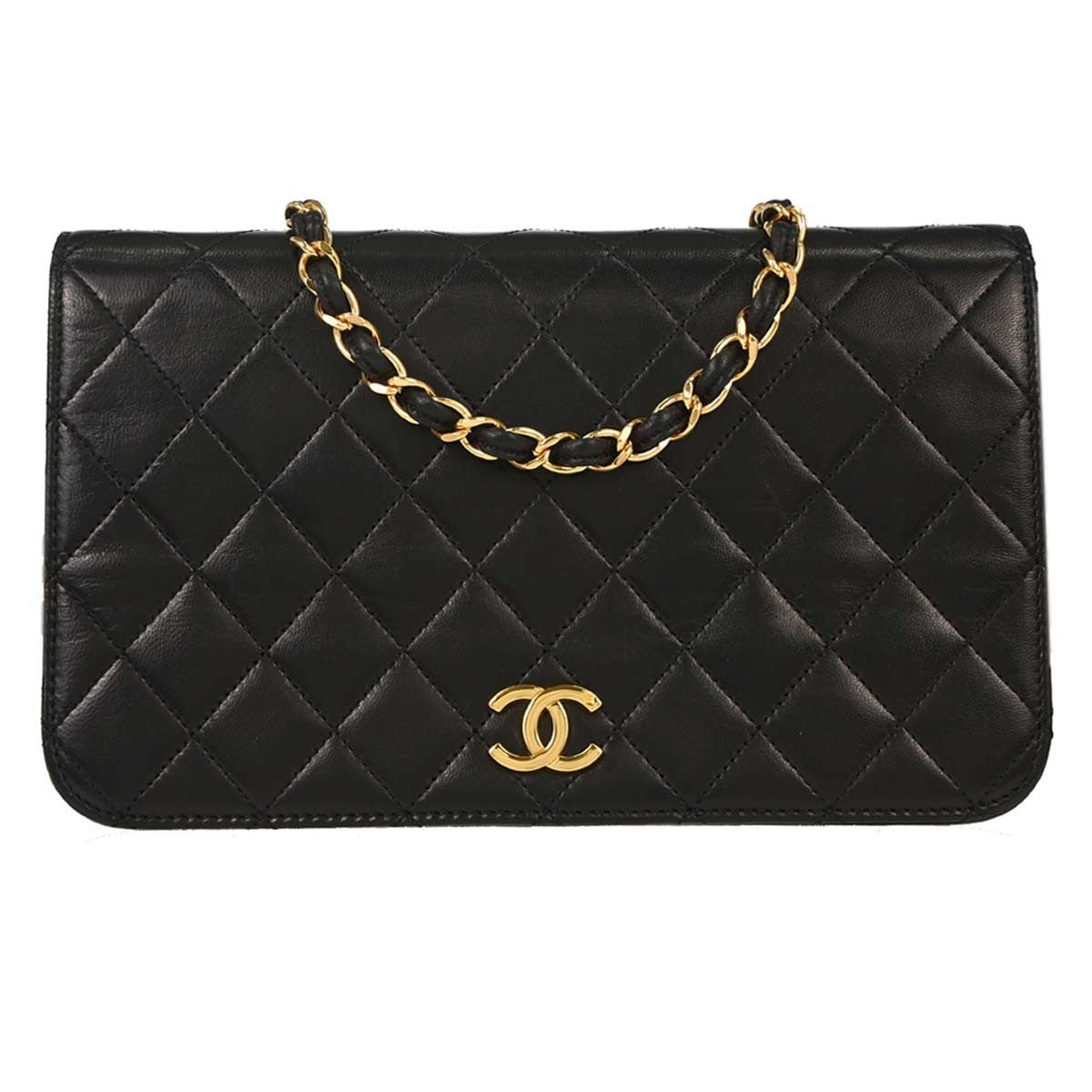 Chanel Vintage Full Flap Quilted Lambskin Black Leather Bag