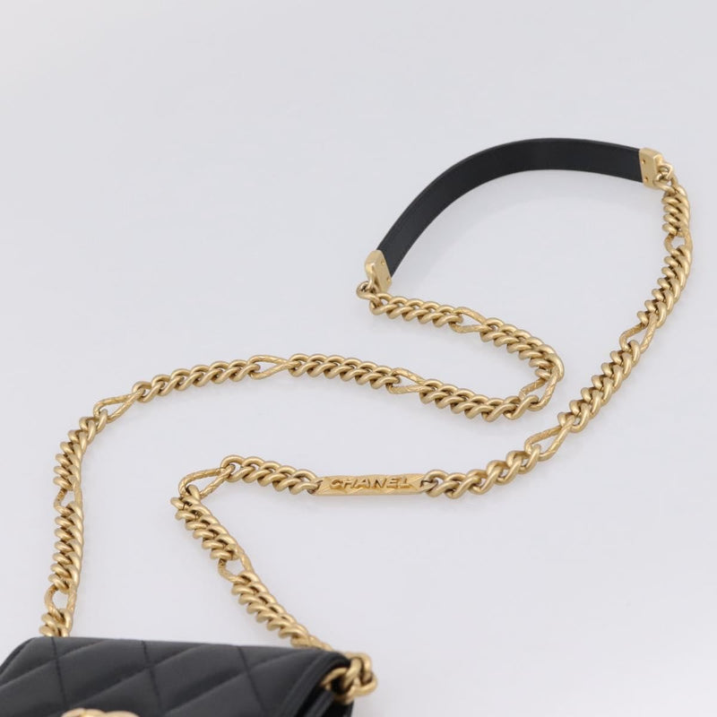 Chanel Plate Logo Cc Flap Card Holder On Chain Quilted Caviar Black Leather Bag