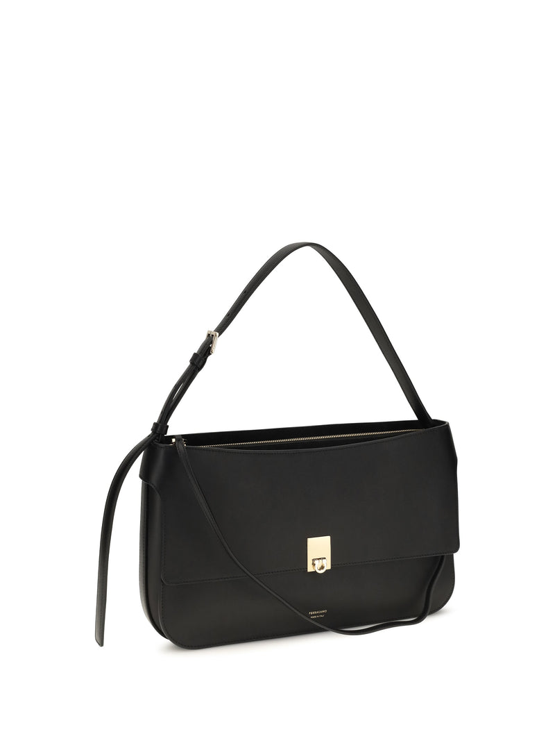 Ferragamo Shoulder Bag — Black Calf Leather Bos Taurus